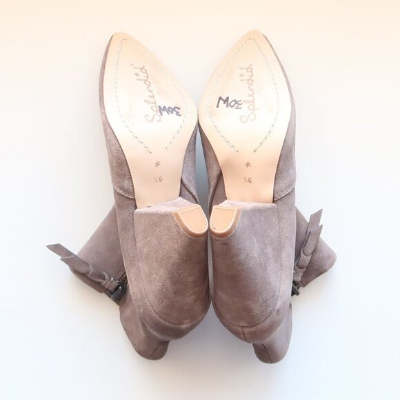 NEW Splendid Taupe Suede Leather Pointy Toe Chunky Heel Ankle Boots, Booties 9.5 - Picture 7 of 16
